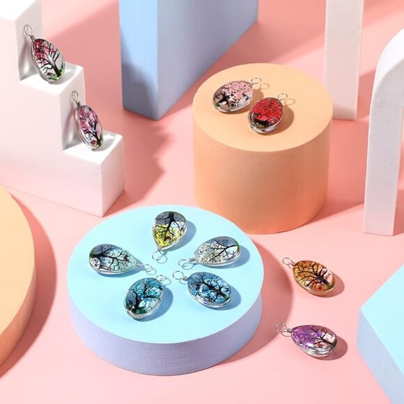 New -  Choice of 1 Dried Pressed Flower Pendant Water Drop Glass Beads Lacework - Picture 4 of 6